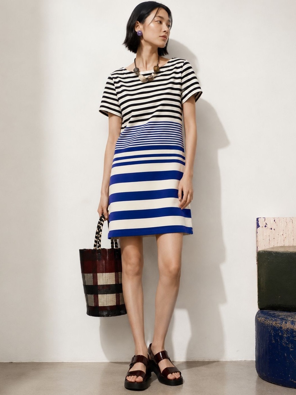 Uniqlo x Marni Striped Boat Neck Women's T-Shirt Dress Size M